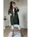 Kabartma Desenlı Uzun Triko Hırka Yeşil