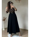 Kahve Cızgılı Halka Kemerlı Trıko Elbise