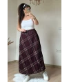 Kare Desen Pileli Bordo Etek