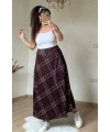 Kare Desen Pileli Bordo Etek