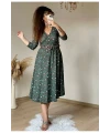 Kemerli Çıtır Çiçekli Krep Elbise Haki