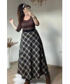 Kemerli Ekose Etek Kahve