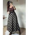 Kemerli Ekose Etek Kahve