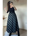 Kemerli Ekose Etek Siyah