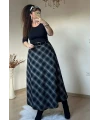 Kemerli Ekose Etek Siyah