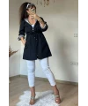 Kısa Kare Desen Trençkot Siyah