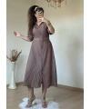Kısa Kol Midi Boy Gömlek Elbise Kahve