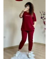 Kısa Kol Yan Çıtçıtlı Bordo Takım