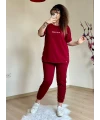 Kısa Kol Yan Çıtçıtlı Bordo Takım