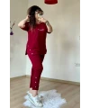 Kısa Kol Yan Çıtçıtlı Bordo Takım