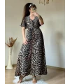 Kol Volanlı Leopar Elbise