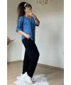 Kolları Dantel Detaylı Takım Mavi