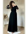 Kolları Tül Çiçek Uzun Triko Elbıse