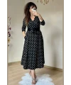 Kruvaze Yaka Uzun Kol Puanlı Krep Elbise