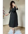 Kruvaze Yaka Uzun Kol Puanlı Krep Elbise