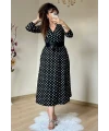 Kruvaze Yaka Uzun Kol Puanlı Krep Elbise