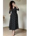 Kruvaze Yaka Uzun Kol Puanlı Süet Elbise