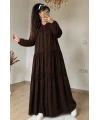 Lavinya Desen Güpür Elbise Kahve