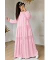 Lavinya Desen Güpür Elbise Pembe
