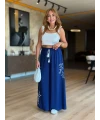 Mavi Nakışlı Pantolon Etek