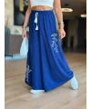 Mavi Nakışlı Pantolon Etek