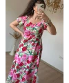 Öpücük Yaka Pembe Çıceklı Elbise