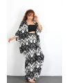 Otantik Desen Kimono Takım Siyah