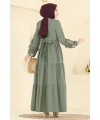 Papatya İşlemeli Elbise Yeşil