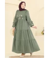 Papatya İşlemeli Elbise Yeşil