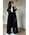 Papatya Desen Nakışlı Takım Siyah