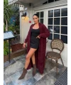 Sakal Kumaş Uzun Triko Hırka Bordo