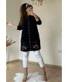 Siyah Çiçekli Nakışlı Hırka