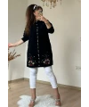 Siyah Çiçekli Nakışlı Hırka