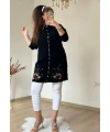Siyah Çiçekli Nakışlı Hırka