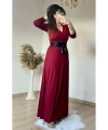 Tam Boy Kemerli Düz Elbise Bordo