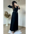Tam Boy Kemerli Düz Elbise Siyah