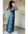 Tam Boy Mavi Çiçek Elbise