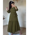 Taşlı Kuş Gözü Bel Kuşaklı Aerobin Elbise Haki