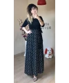 Üst Siyah Alt Puanlı Maxi Boy Penye Elbise