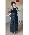 Üst Siyah Alt Puanlı Maxi Boy Penye Elbise