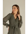 Uzun Kol Etek Ucu Güpürlü Elbise - HAKİ