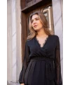 Uzun Kol Etek Ucu Güpürlü Elbise - SİYAH