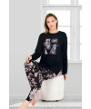Uzun Kol Pembe Çiçekli Bayan Pijama Takımı