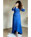 Uzun Kol Romantik Elbise Mavi