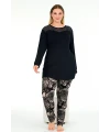 Uzun Kol Yaka Tül Detaylı Büyük Beden Pijama Takımı