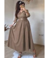 Yaka Cepli Spor Elbıse Bej