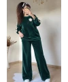 Yaka Çiçekli Kadife Takım Zümrüt