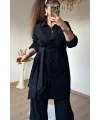 Yan Bağlamalı Fitilli kadife Takım Siyah