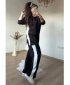 Yan Beyaz Şerıtlı Takım Kahve