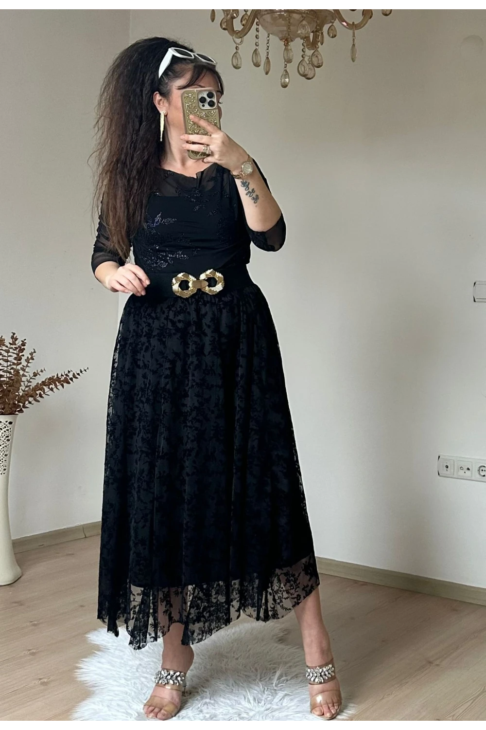 Flok Baskı Etek Sıyah